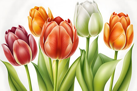 Vector illustration of tulips on white background with place for text.の素材
