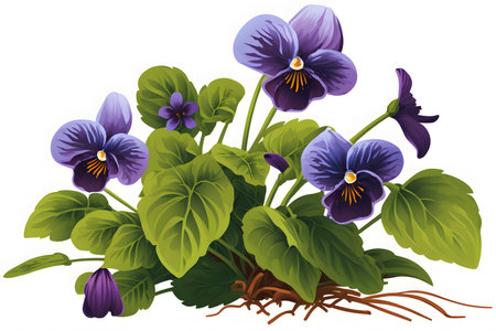 Pansy flowers isolated on a white background. Vector illustration.の素材