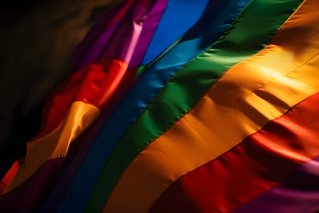 Rainbow flag in the dark. selective focus. Shallow depth of fieldの素材