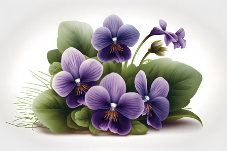 Violet pansy flowers isolated on white background. Vector illustration.の素材