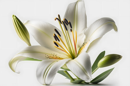 White lily on a white background. Close-up. studio photography.の素材