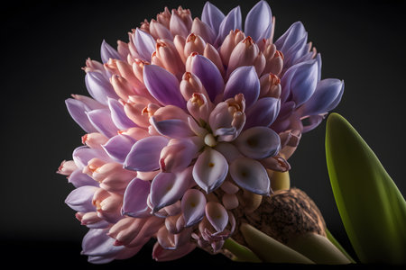 Colorful hyacinths in a vase on a black backgroundの素材