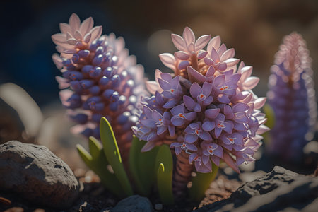 Hyacinth flowers in the garden. selective focus. Shallow depth of fieldの素材