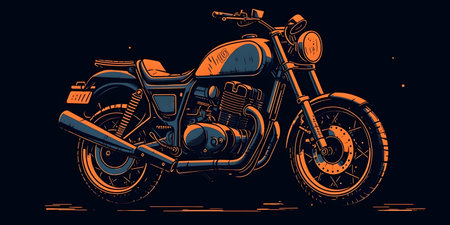 Motorcycle vector illustration. Vintage bike on black background. side view.の素材