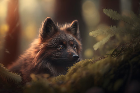Portrait of a fox in the forest. Fox in the forest.の素材