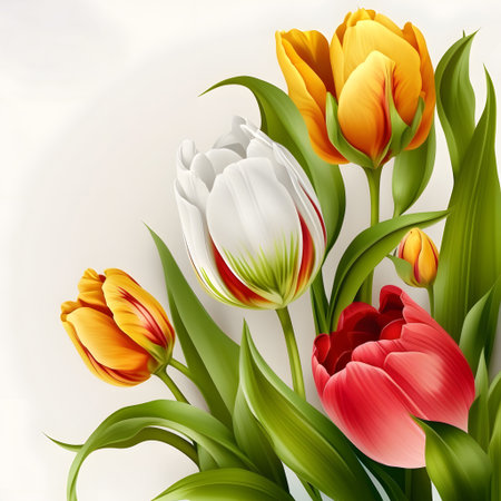 Bouquet of tulips on a white background. Vector illustration.の素材