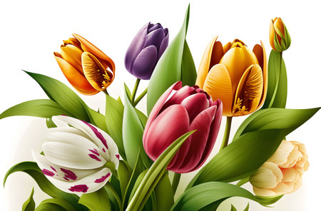 Bouquet of tulips on a white background. Vector illustration.の素材