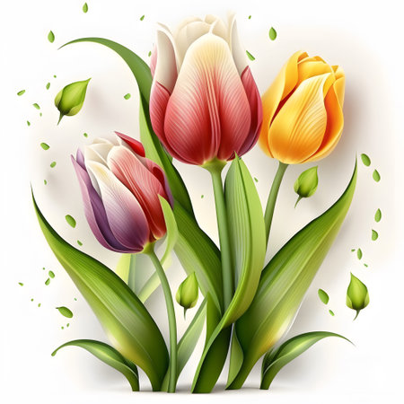 Bouquet of tulips on a white background. Vector illustration.の素材