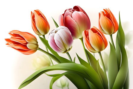 Bouquet of tulips on a white background with a place for textの素材