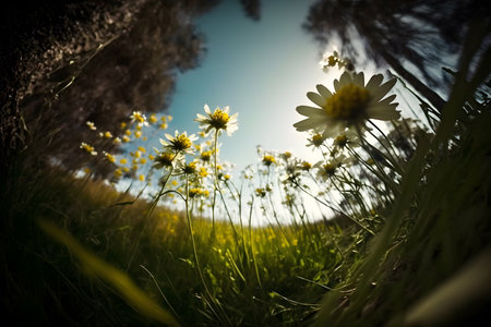 Field of daisies in the sunlight. Summer meadow.の素材