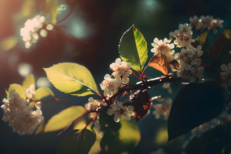 Blossoming branch of cherry on a spring day. nature backgroundの素材