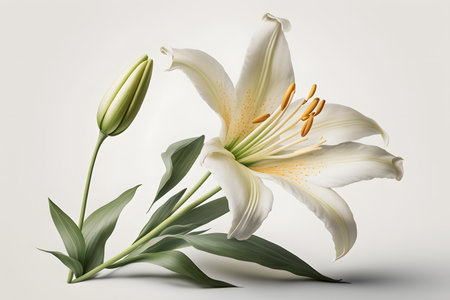 White lily flower isolated on white background. 3D illustration.の素材