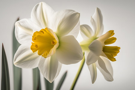 Daffodils on a white background, close-up.の素材
