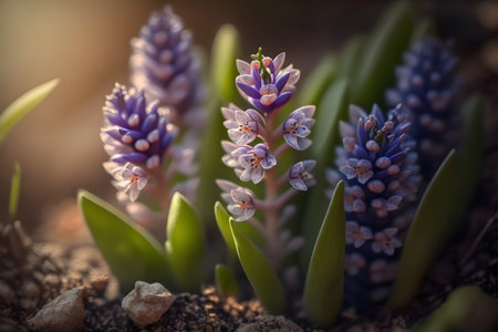 Beautiful hyacinth flowers blooming in spring garden. selective focus.の素材