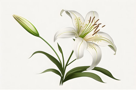 White lily isolated on white background. Vector illustration for design.の素材