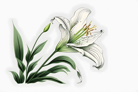 White lily flower on a white background. watercolor illustration.の素材