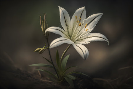 Beautiful white lily flower in the forest. selective focus.の素材