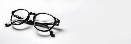Glasses for sight and vision correction on a white background. selective focus.の素材