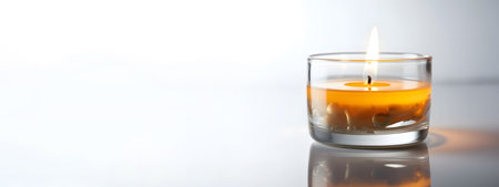 Candle in a glass on a white background with space for textの素材
