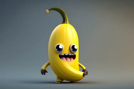 Cartoon banana character with smiley face - 3D Renderingの素材