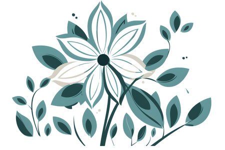 Floral background with white flowers and green leaves. Vector illustration.の素材
