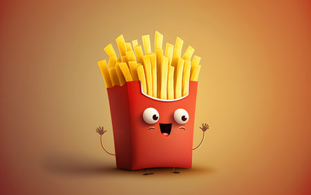 French fries character with happy face. Fast food concept. Vector illustrationの素材