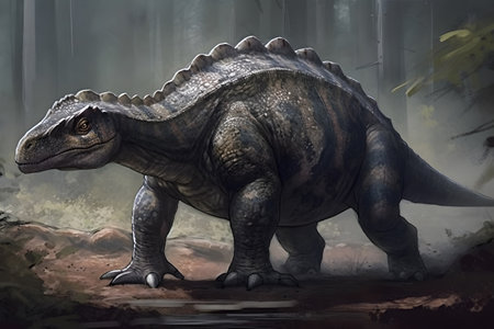 dinosaur stegosaurus in the forest - 3d render illustrationの素材