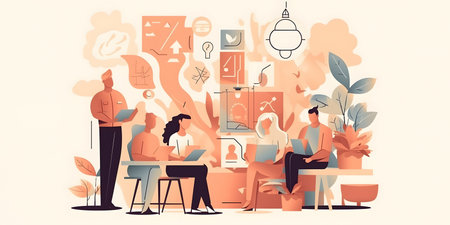 People working in the office. Teamwork and brainstorming concept. Vector illustrationの素材