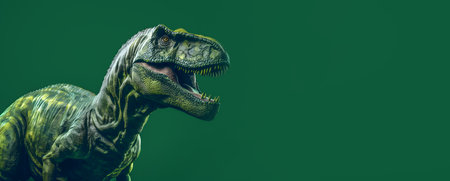 Dinosaur tyrannosaurus on green background. 3d render illustration.の素材