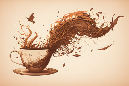 Cup of coffee with splashes of coffee. Vector illustration.の素材