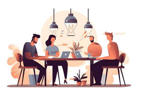 People working in the office. teamwork concept. Vector illustration in flat styleの素材