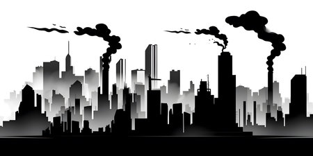 Cityscape with smoke and chimneys. Vector illustration for your designの素材