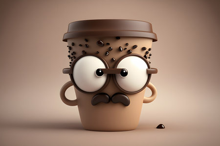Coffee cup with funny face - 3D rendering illustration.の素材