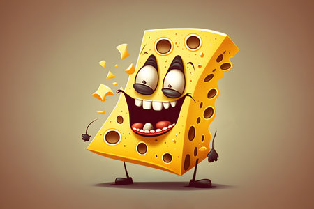 Cartoon cheese character on a brown background. 3d illustration.の素材