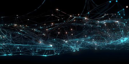 3D rendering of abstract digital technology background. Network connection structure.の素材