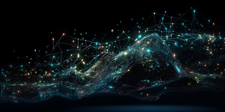 3d rendering of abstract technology background with glowing particles, lines and dotsの素材