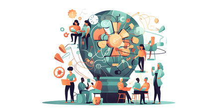 Business people working together. Teamwork, brainstorming concept. Vector illustration in flat styleの素材