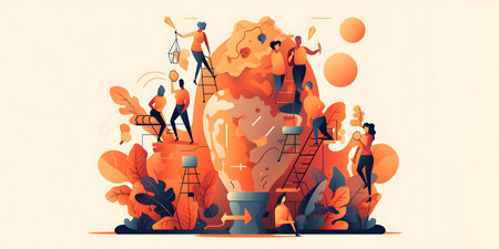 Team of tiny people working in team. teamwork concept. Vector illustrationの素材