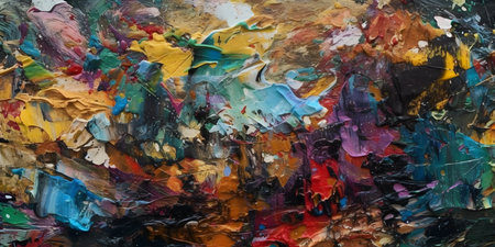 abstract background from oil paints of different colors on a palette close-upの素材