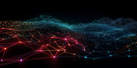 Futuristic technology background. Network connection structure with dots and lines. 3d renderingの素材