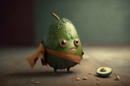 Funny avocado with a mask on his head. Concept of Halloween.の素材
