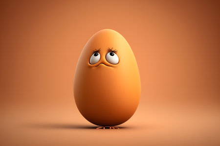 Egg with face expression on orange background. 3D illustration.の素材