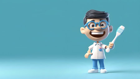 Cartoon character of a dentist with a toothbrush in his handの素材