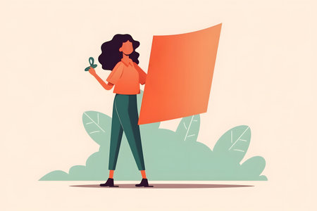Woman holding placard. Vector illustration in flat cartoon style. Demonstration, demonstration concept.の素材