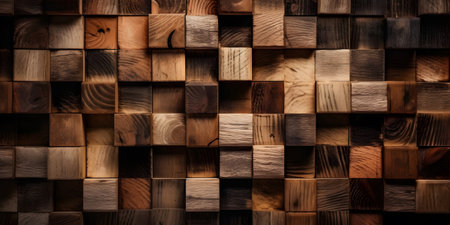 Wooden cubes background. Abstract background of wood cubes. 3d renderingの素材