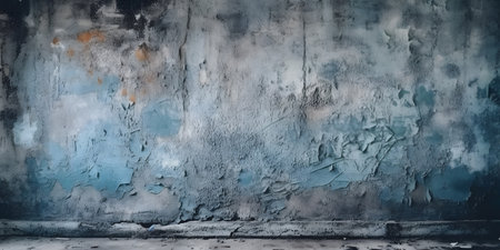 Old grunge wall with blue plaster. 3d render illustration.の素材