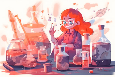 Girl scientist in the laboratory. Vector illustration in a flat style.の素材