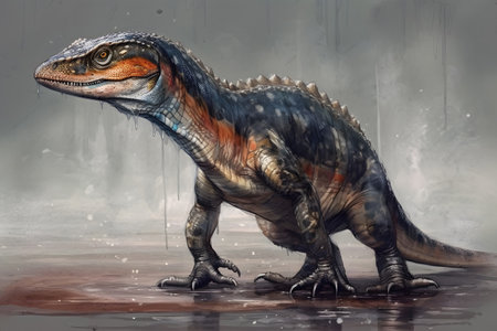 Tyrannosaurus Rex Dinosaur on gray background. digital painting.の素材