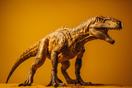 Tyrannosaurus Rex Dinosaur on a yellow background. 3d renderingの素材