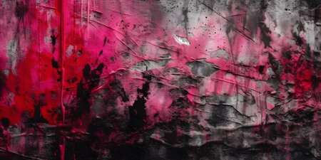 Grunge textured background with pink and black paint splashesの素材